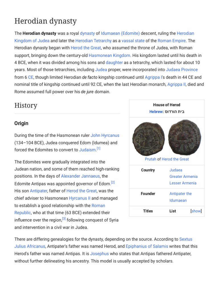 Herodian Dynasty - Wikipedia | PDF | Herod Antipas | Herod The Great