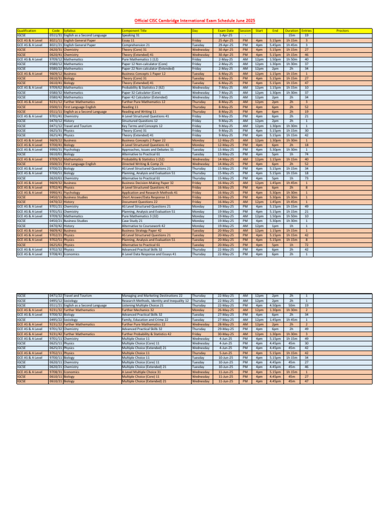 Cambridge Exam Schedule June 2025 | PDF | Science | Student Assessment ...