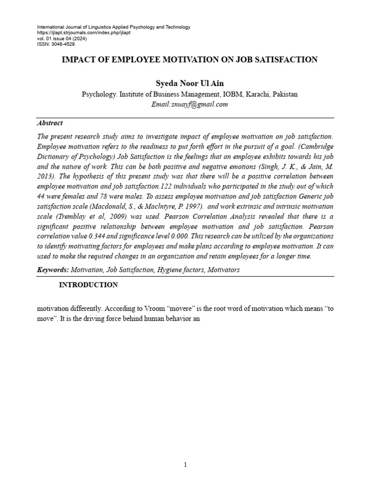 Employee Motivation and Job Satisfaction | PDF | Job Satisfaction ...