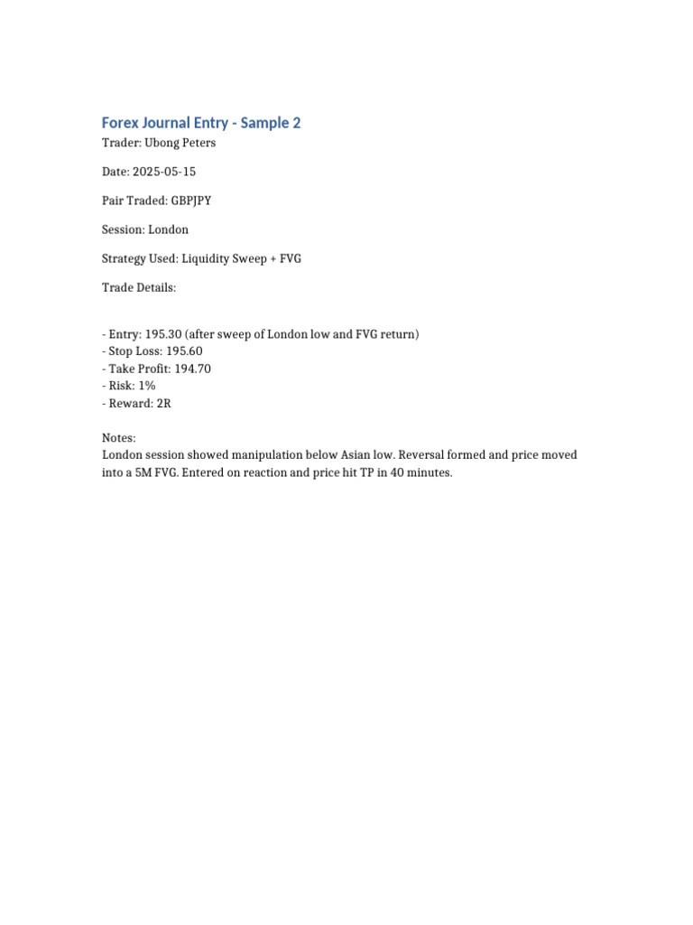Forex Journal Sample 2 Ubong Peters | PDF