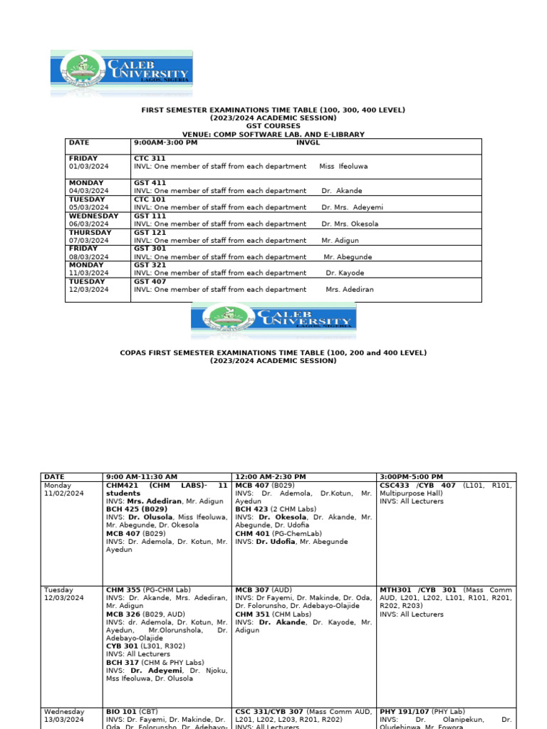 2023/2024 First Semester Exam Schedule | PDF | Schools | Educational Stages