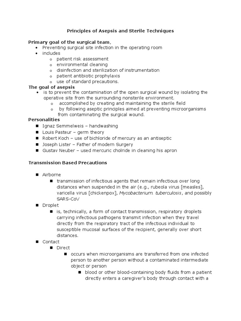 Principles of Asepsis and Sterile Techniques | Transmission (Medicine) | Infection Principles of Asepsis and Sterile Techniques | Transmission (Medicine) | Infection