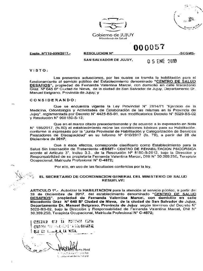 Resolución #000057-Scgms-05 Ene 2018 | PDF
