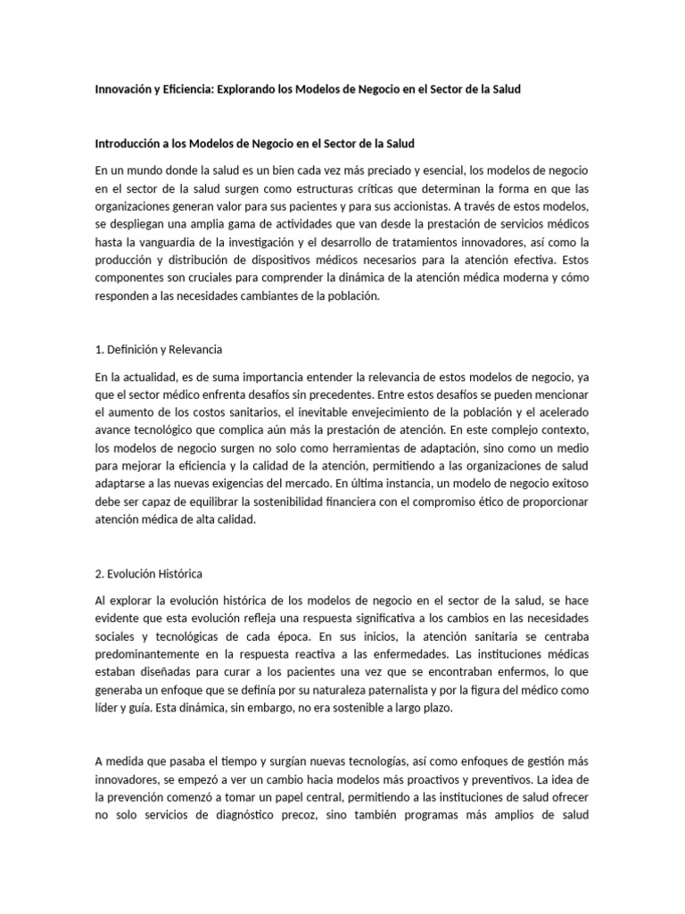 Modelos de Negocio en Salud: Innovación y Eficiencia | PDF | Cuidado de ...