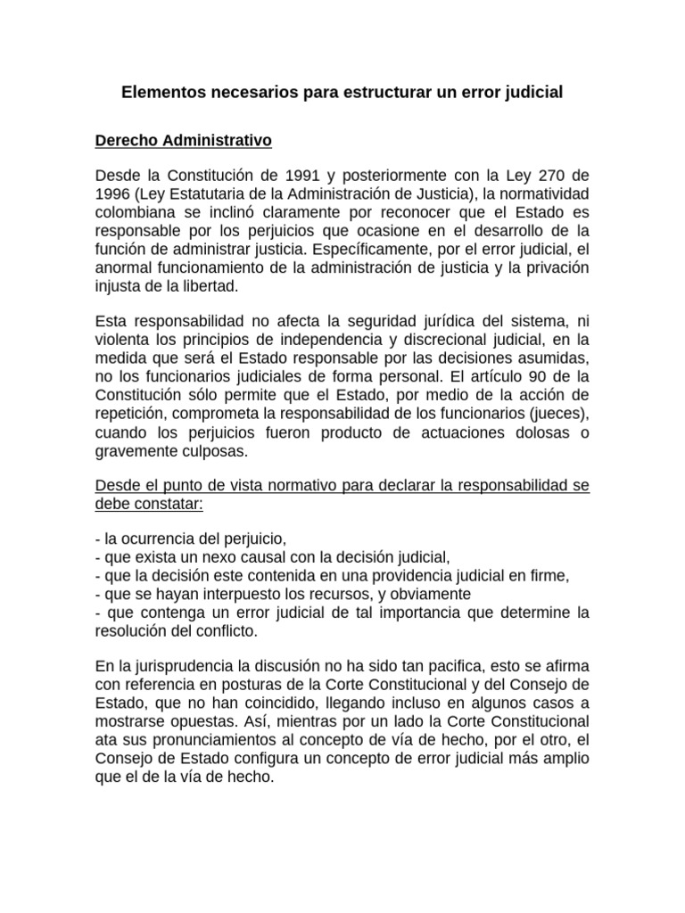 Elementos Necesarios para Estructurar Un Error Judicial | PDF | Caso de ...