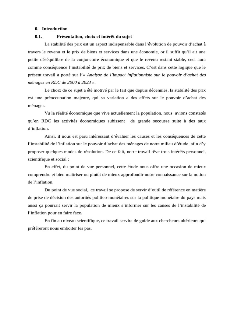 Impact de l'inflation sur le pouvoir d'achat en RDC | PDF | Inflation ...