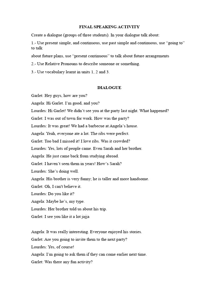 Final Speaking Activity | PDF