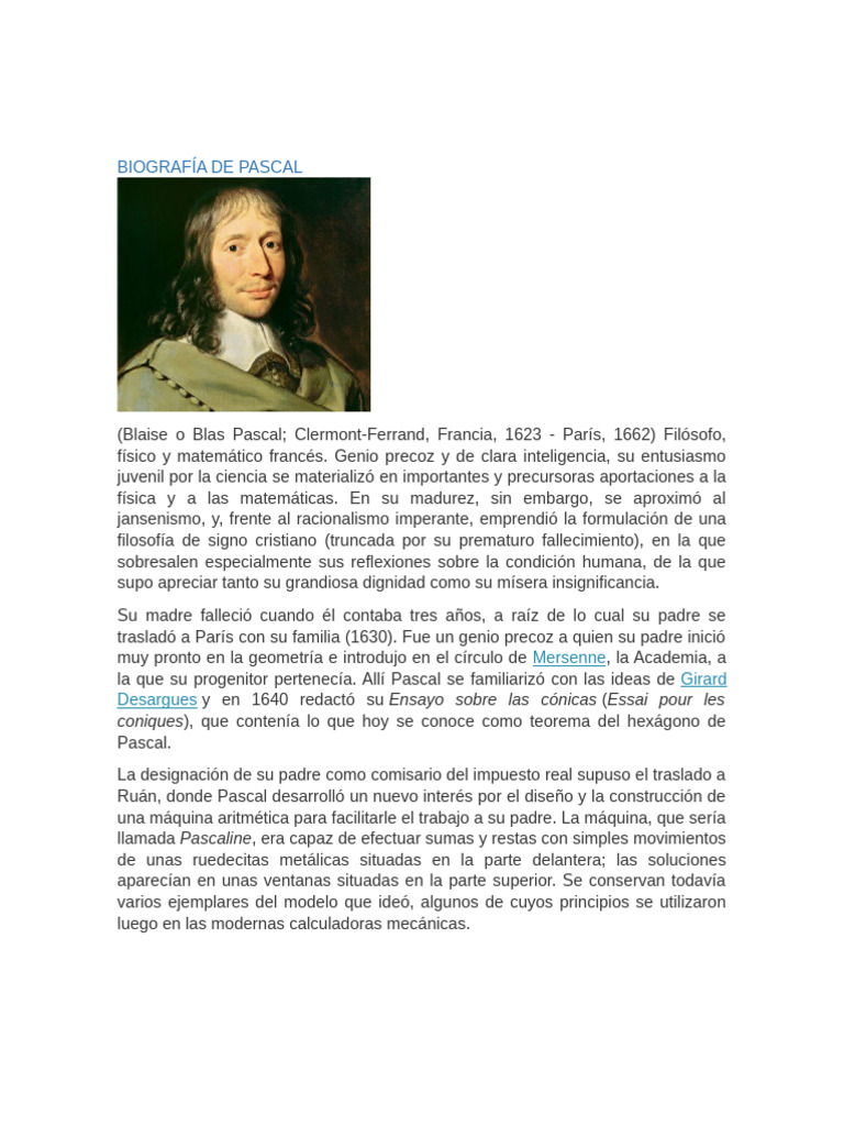 Biografía de Blaise Pascal | PDF