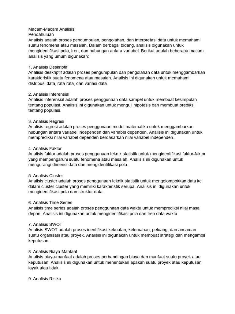 Jenis-Jenis Analisis Data dan Penggunaannya | PDF