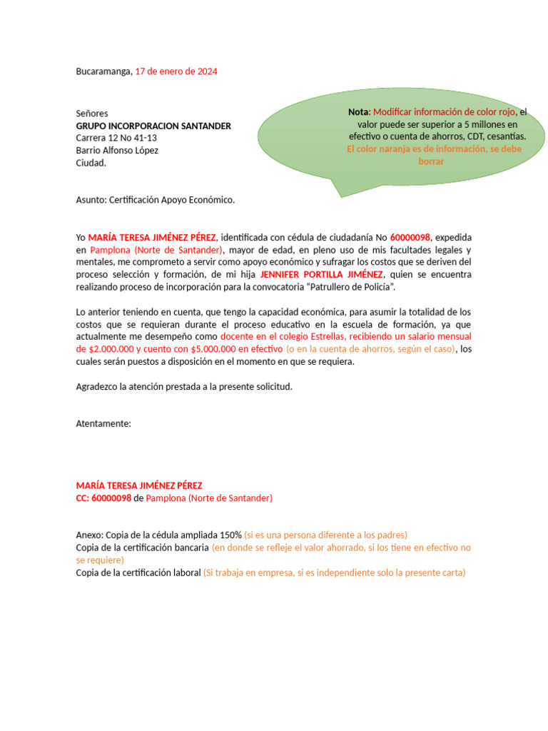 Modelo Apoyo Ecomico | PDF
