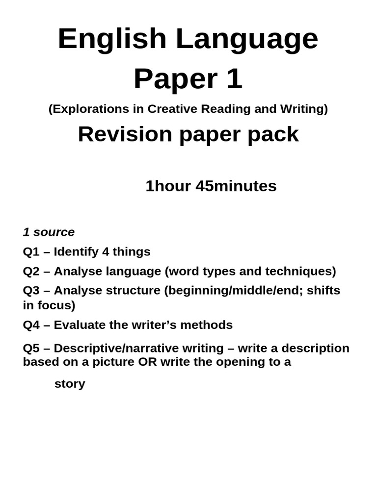 Revision Pack Language Paper 1 | PDF | Horse Gait