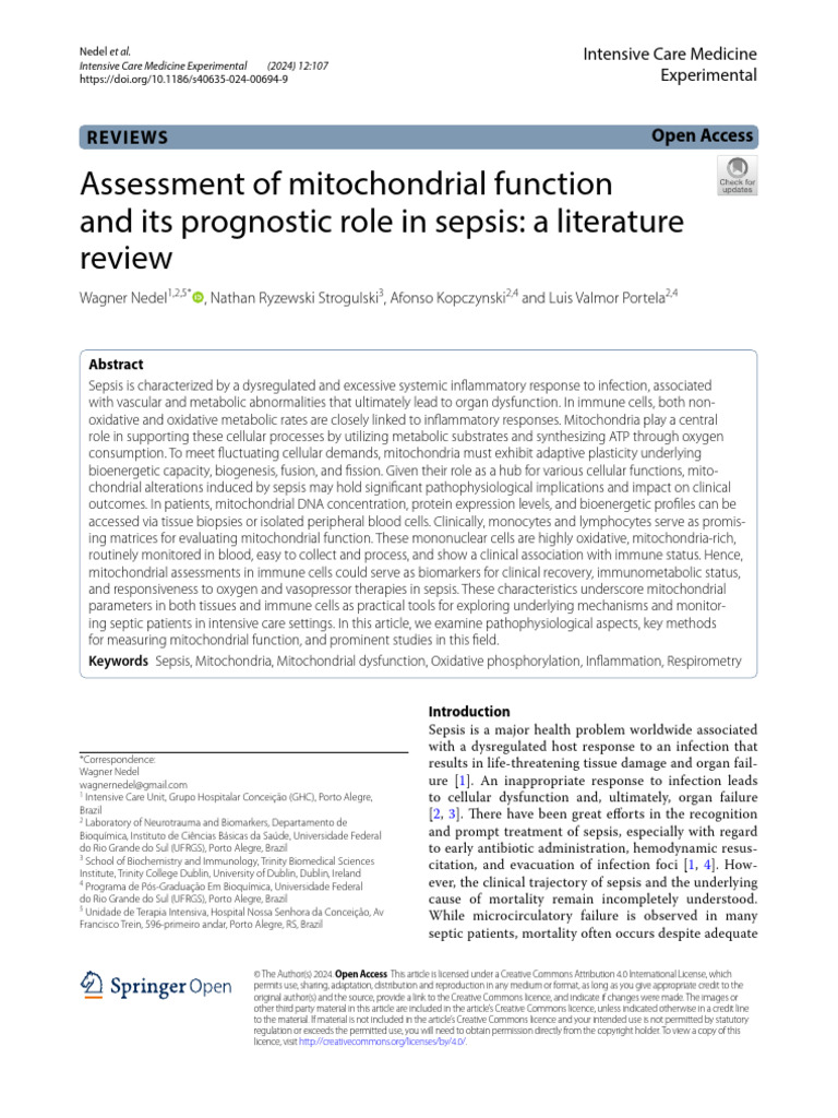 Mitochondrial Function in Sepsis Review | PDF | Mitochondrion | Sepsis