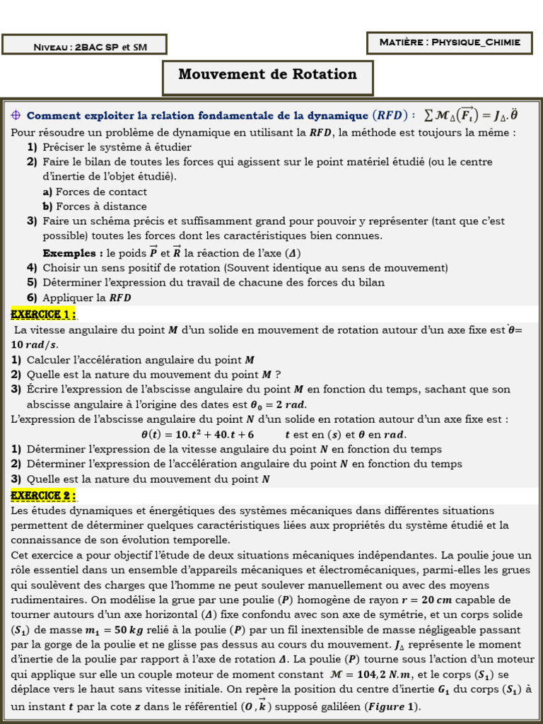 Mécanique de Rotation : Forces et Mouvement | PDF | Friction | Moment d ...