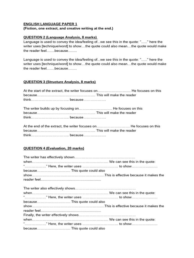 Sentence Starters for GCSE Language Paper 1 | PDF | Learning | Semiotics