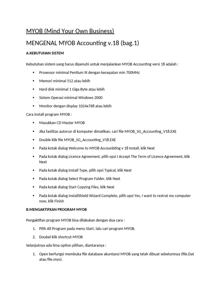 Cara Membuat Akun di MYOB Accounting | PDF