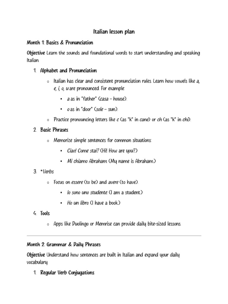 Italian Lesson Plan | PDF
