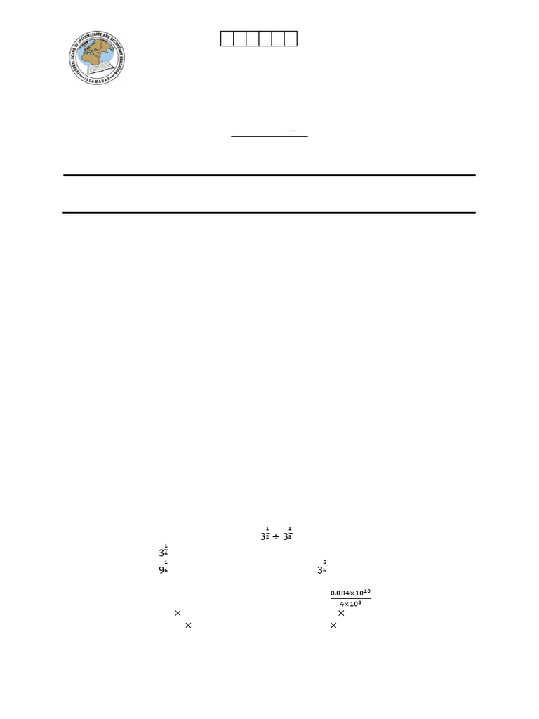 Federal Board SSC-I Math Exam Paper | PDF | Multiplication | Function ...