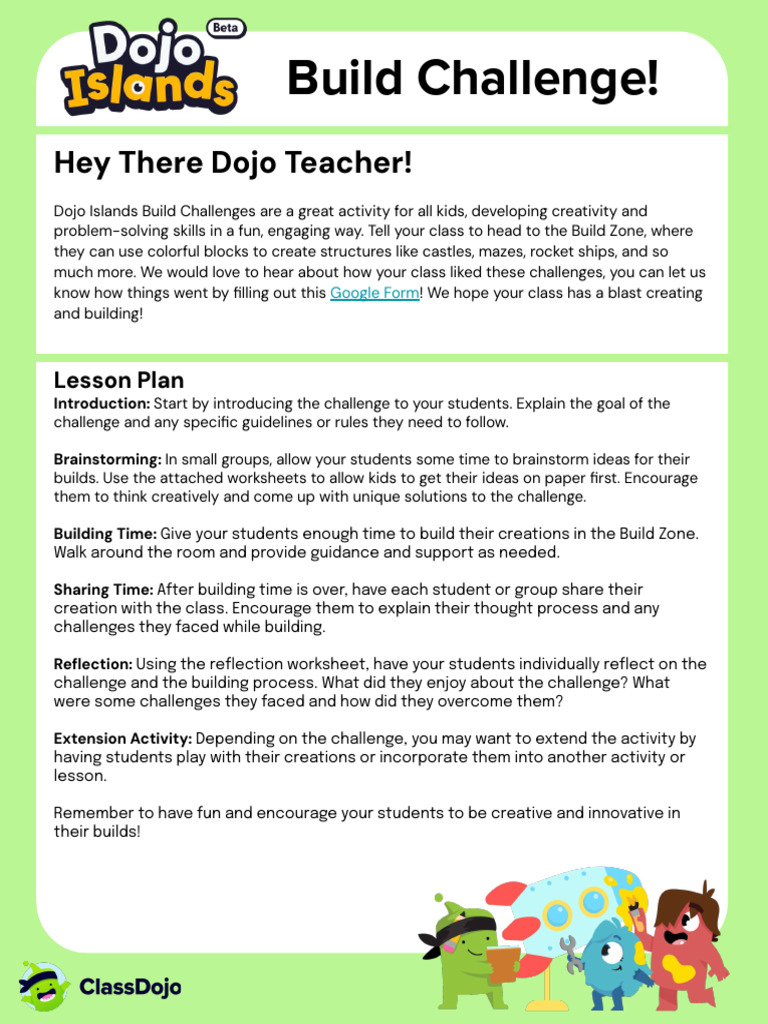 Dojo Islands Build Challenge Guide | PDF | Brainstorming | Lesson Plan