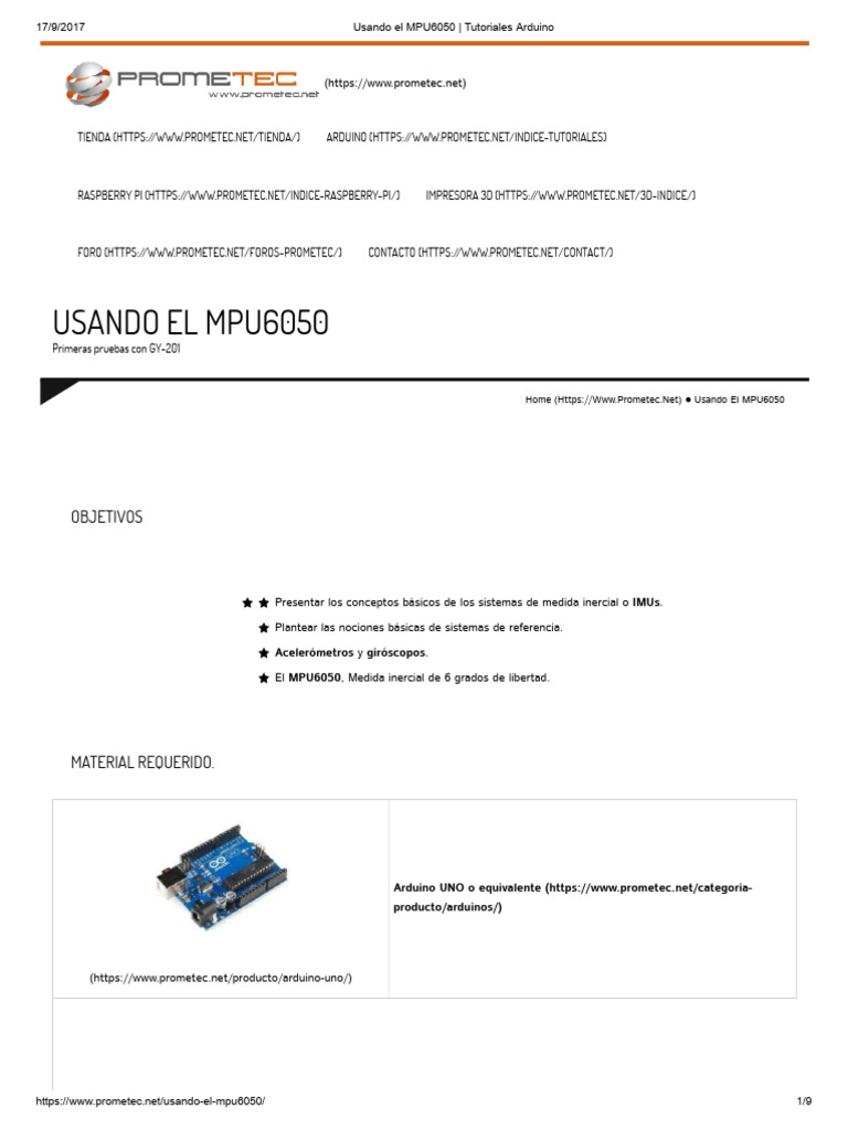 Uso del MPU6050 en Arduino | PDF | Acelerómetro | Mecanica clasica