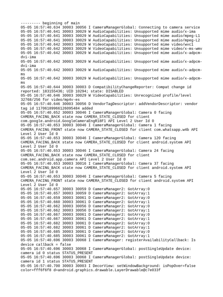 Camera Service Connection Logs | PDF | System Software | Computing