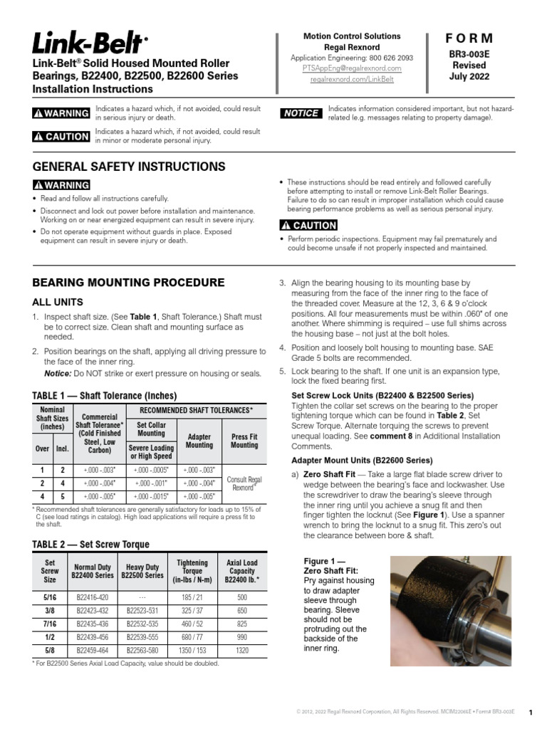 Link-Belt Roller Bearings Installation Guide | PDF | Screw | Bearing ...