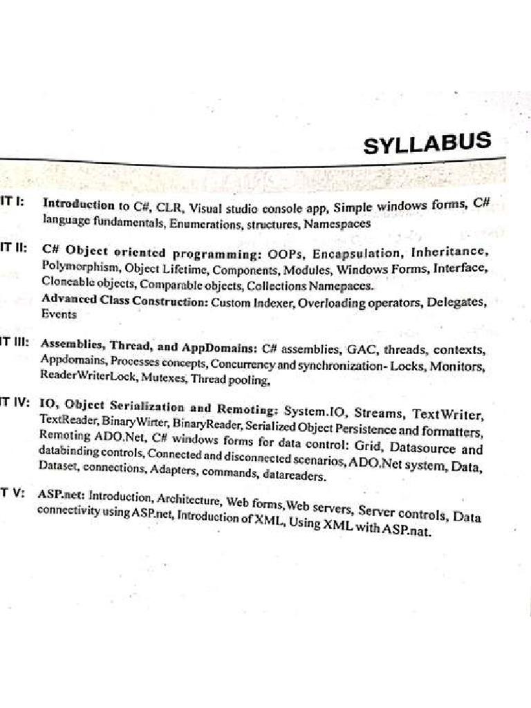 C# Syllabus | PDF