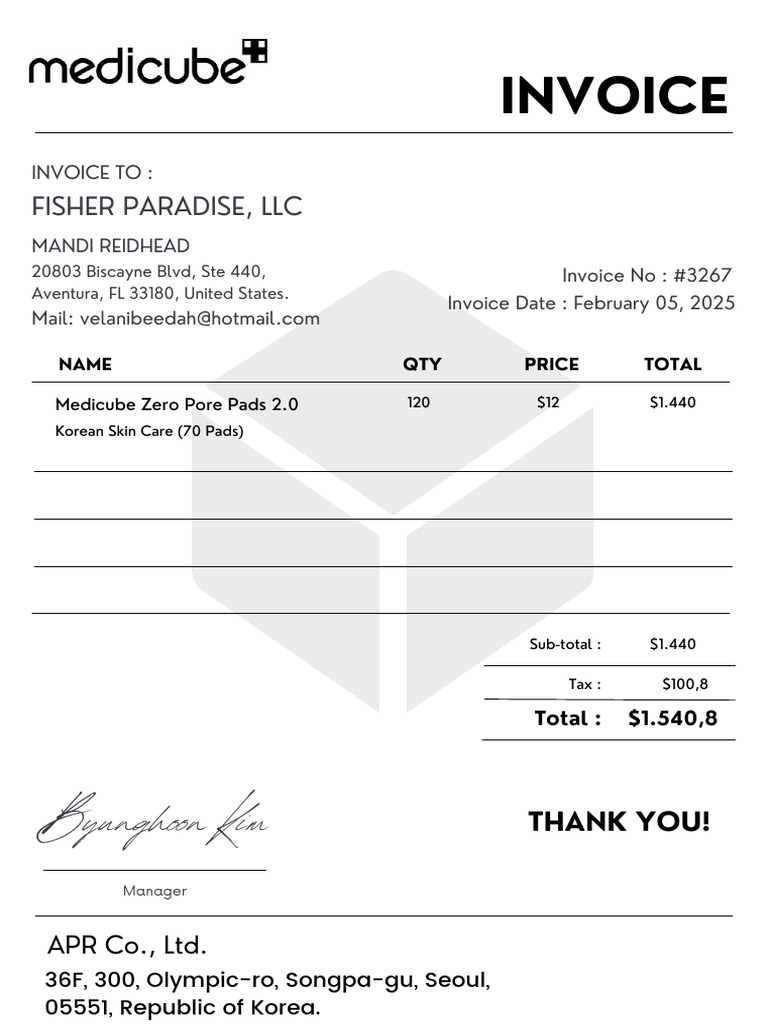 Invoice for Medicube Zero Pore Pads | PDF