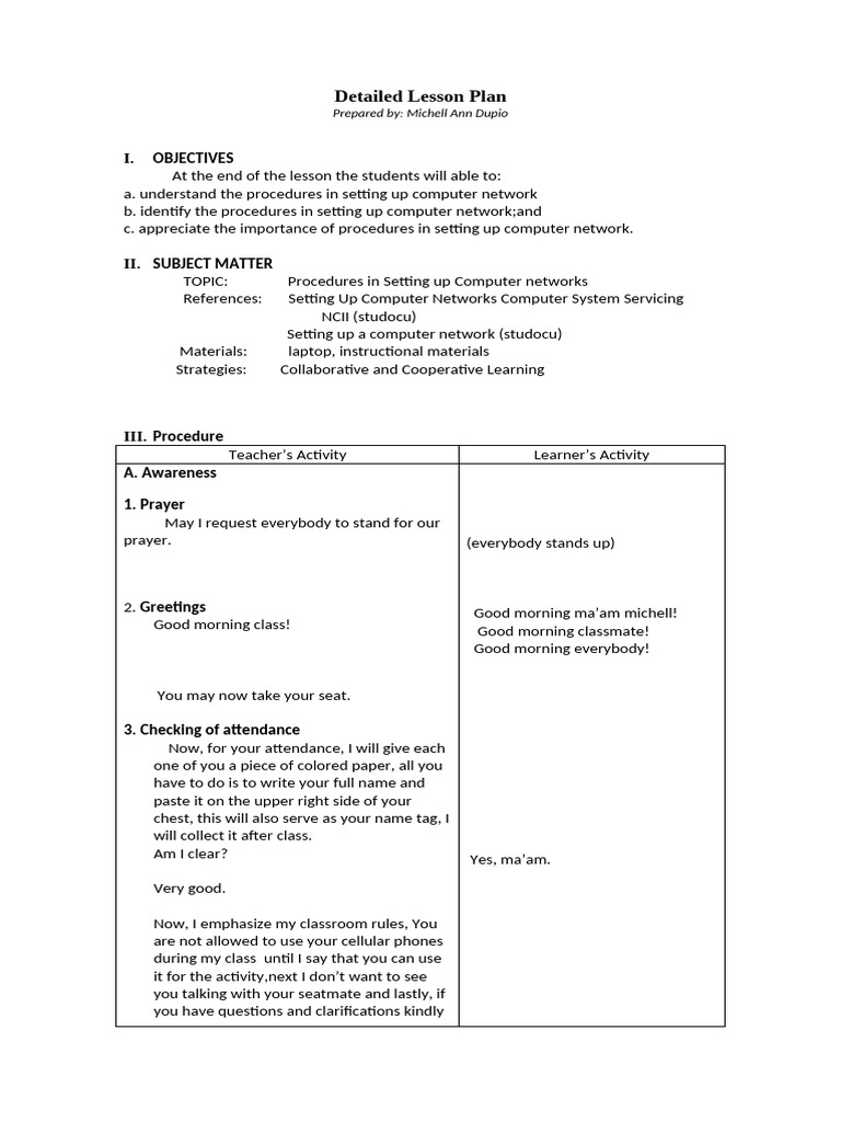 10th Grade Computer Networks Lesson Plan | PDF | Computer Network ...