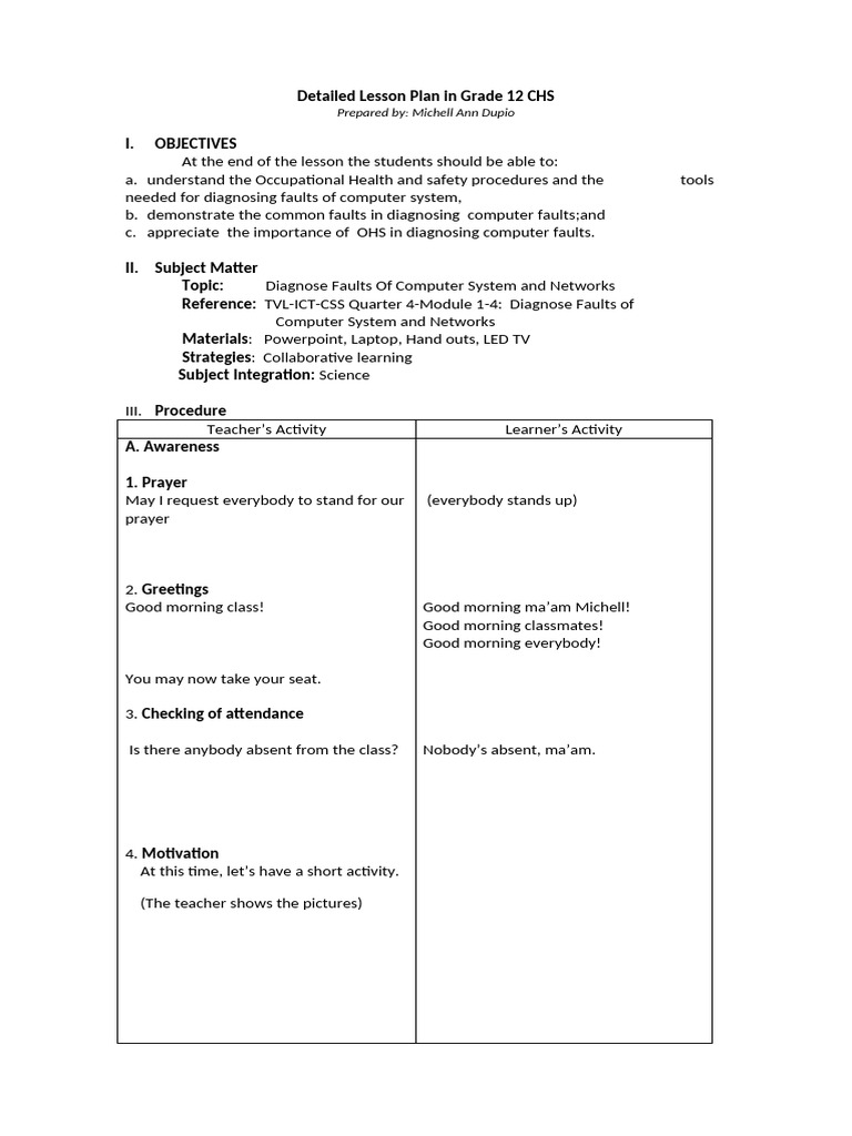 Grade 12 Lesson Plan: Computer Fault Diagnosis | PDF | Booting ...