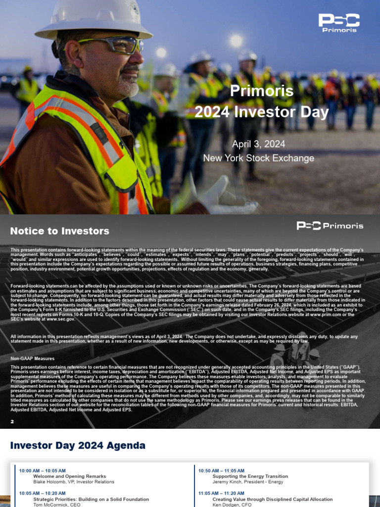 Primoris 2024 Investor Day Overview | PDF | Renewable Energy | Mergers ...