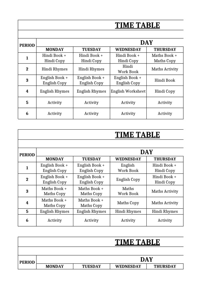 Class-Wise Time Table Overview | PDF
