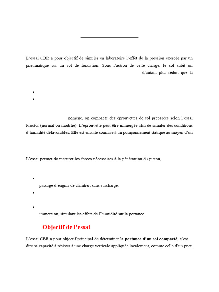 Essai CBR : Évaluation de la Portance du Sol | PDF