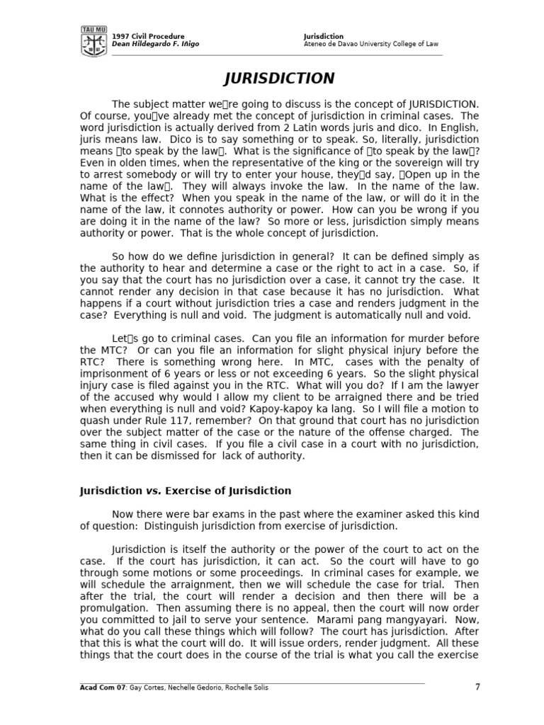 Understanding Jurisdiction in Law | PDF | Jurisdiction | Complaint