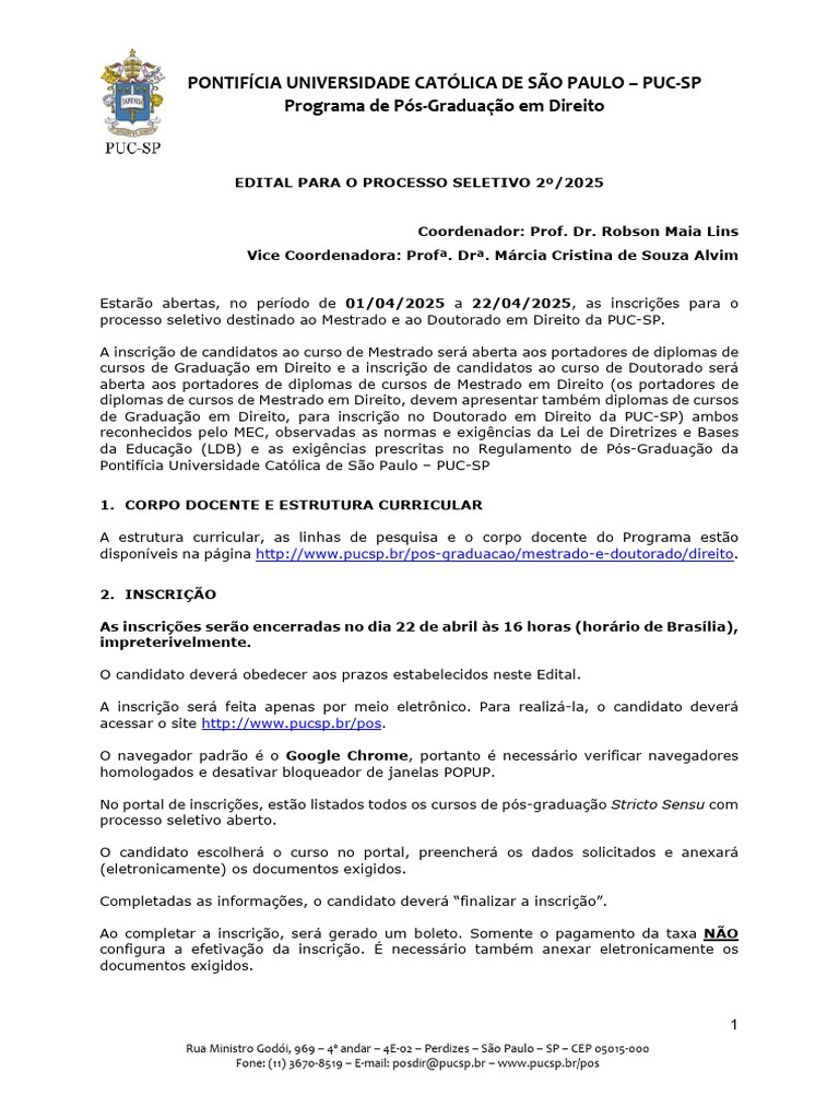 Edital Mestrado e Doutorado PUC-SP 2025 | PDF | Mestrado | Mediação