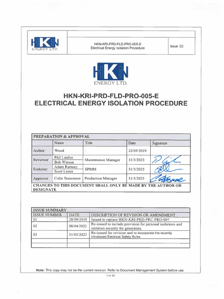 Electrical Energy Isolation Procedure | PDF | Power Supply | Electricity