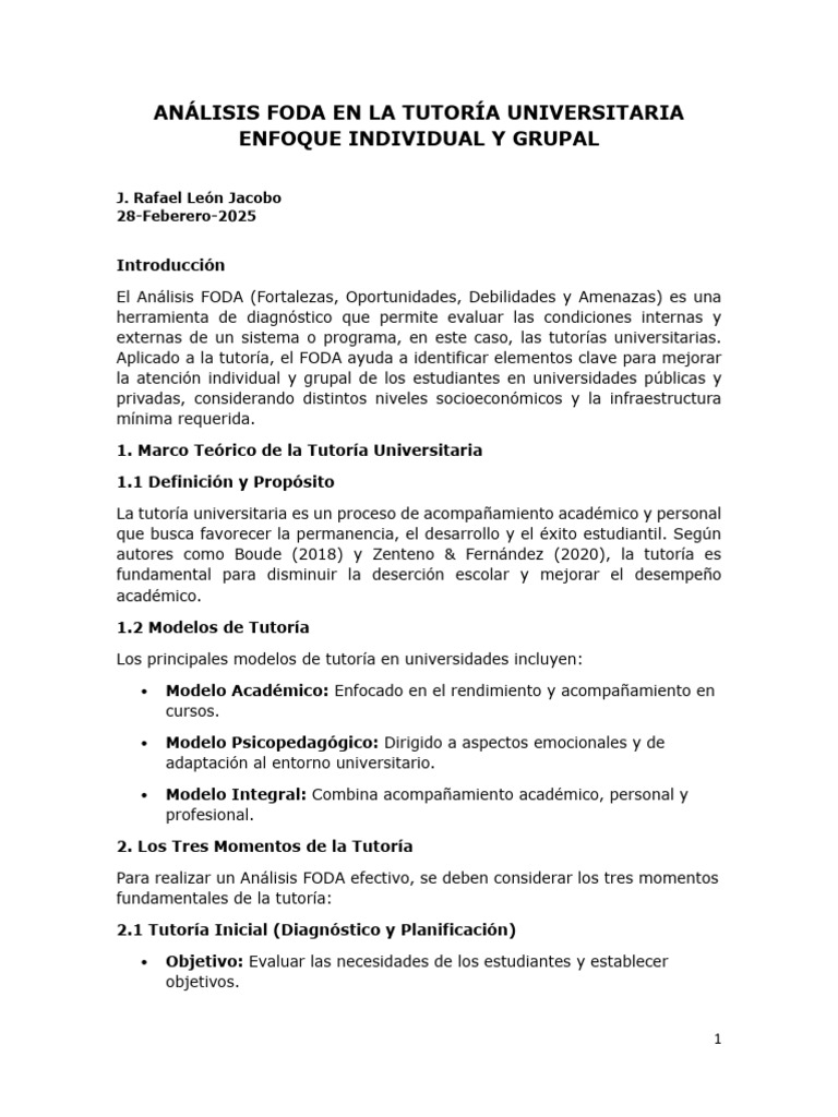 Análisis FODA de Tutorías Universitarias | PDF | Análisis FODA | Evaluación