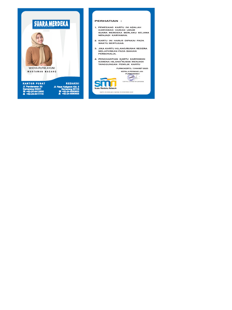 ID Card Suara Merdeka Widya | PDF