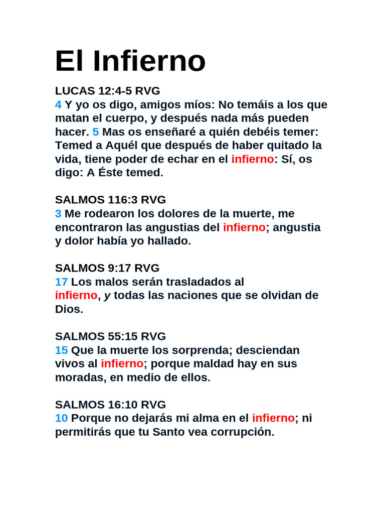 Versículos sobre el Infierno en la Biblia | PDF | Infierno | Creencia ...
