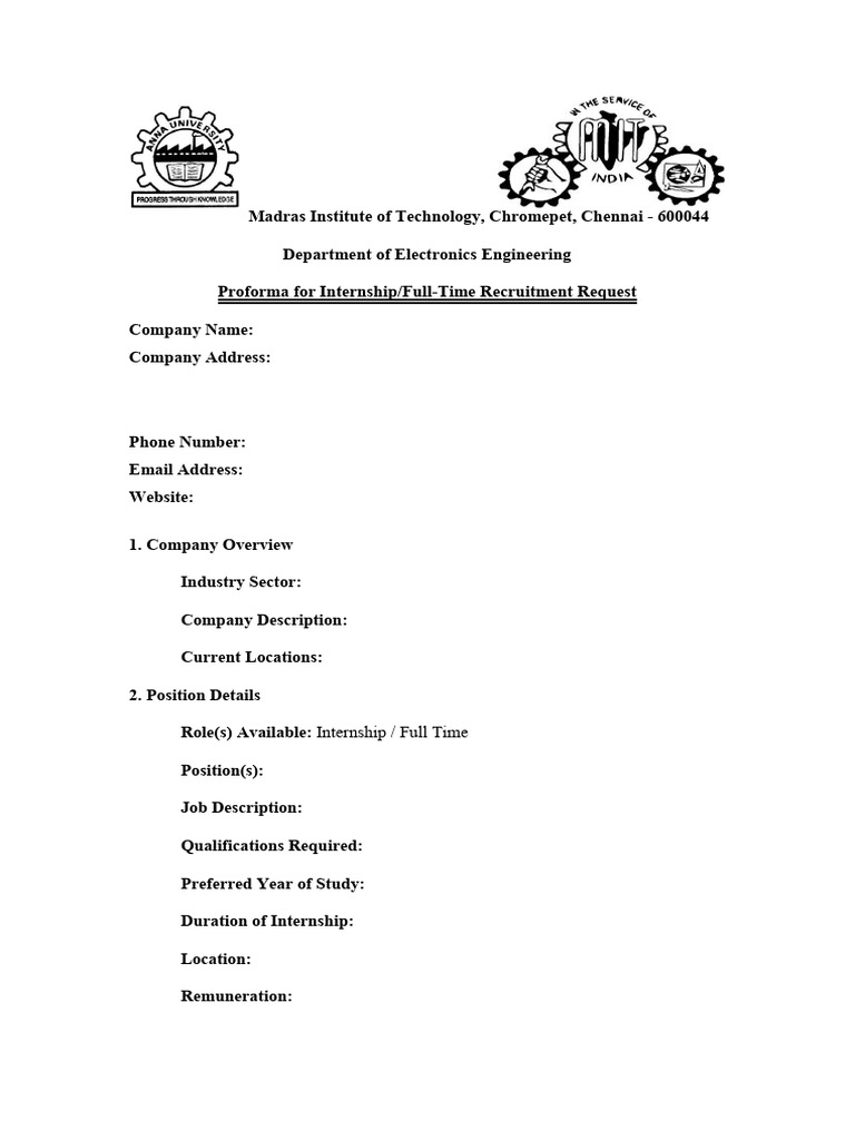 Internship and Recruitment Request Form | PDF