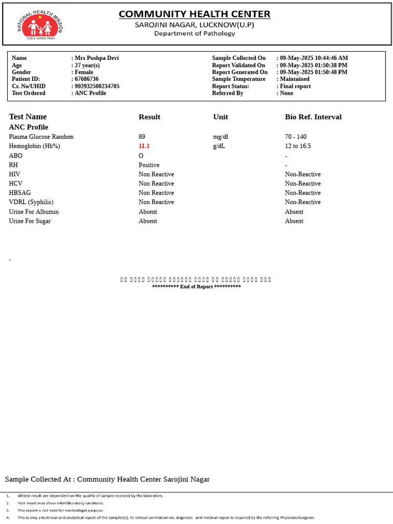 ANC Profile Test Results for Mrs. Devi | PDF