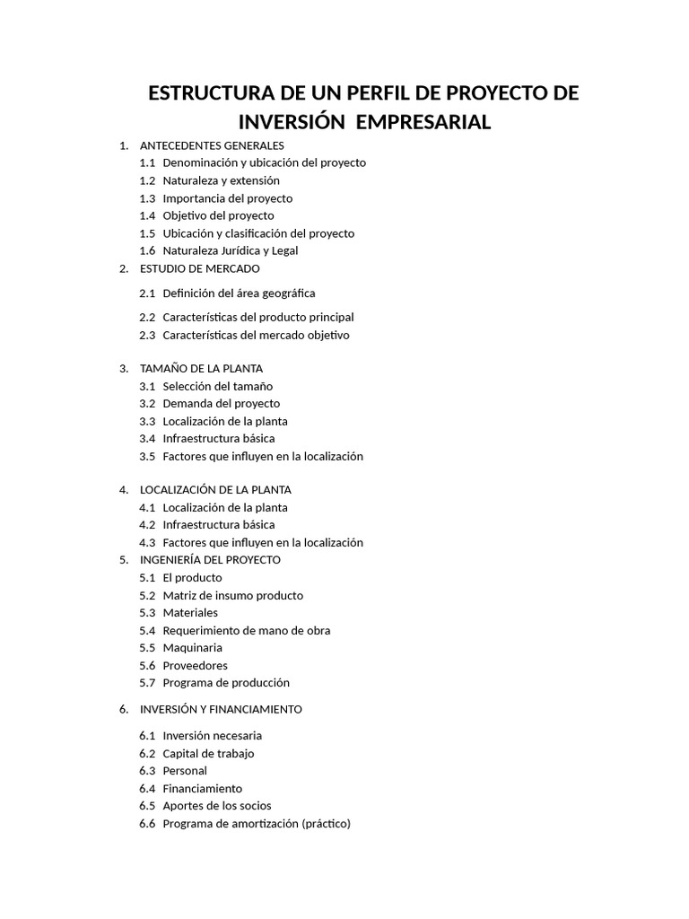 Estructura de un Perfil de Proyecto Empresarial | PDF
