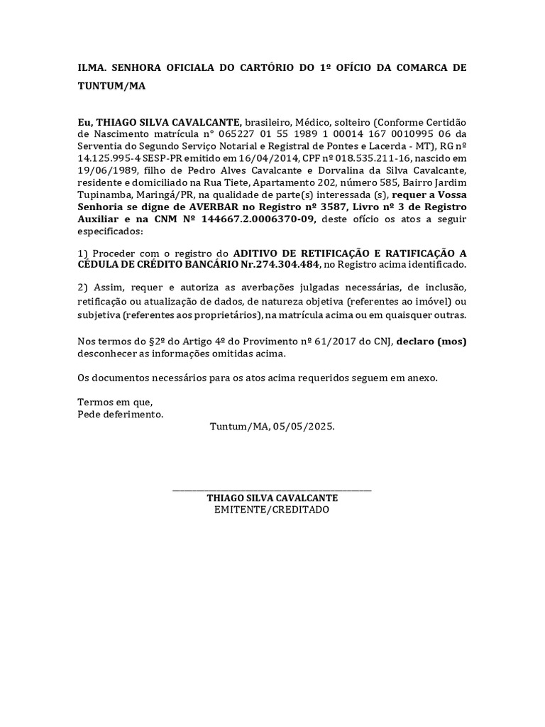Averbação de Aditivo de Retificação | PDF