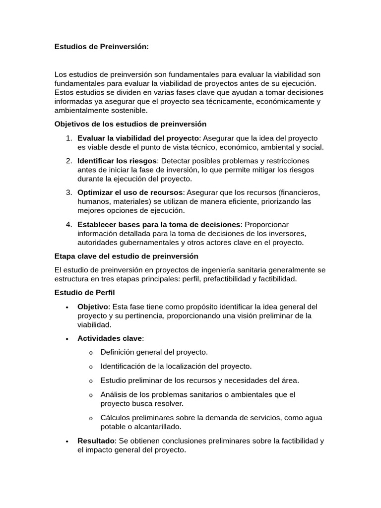 Guía de Estudios de Preinversión en Proyectos | PDF | Estudio de ...