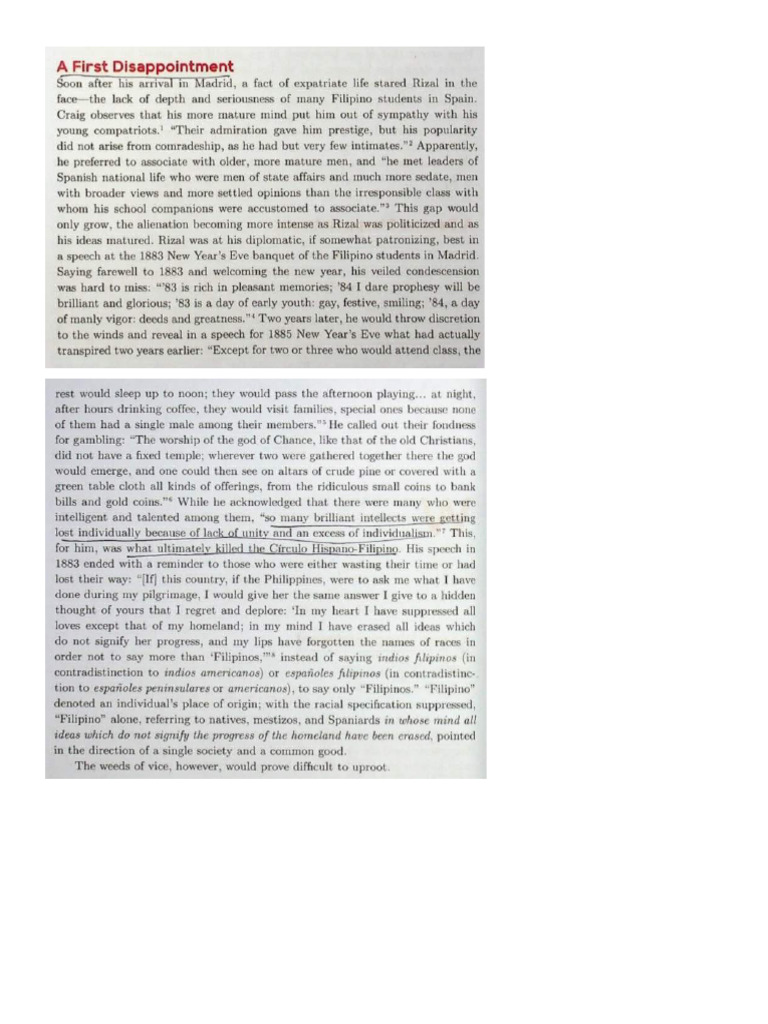 First Disappointment of Rizal in History 3 | PDF