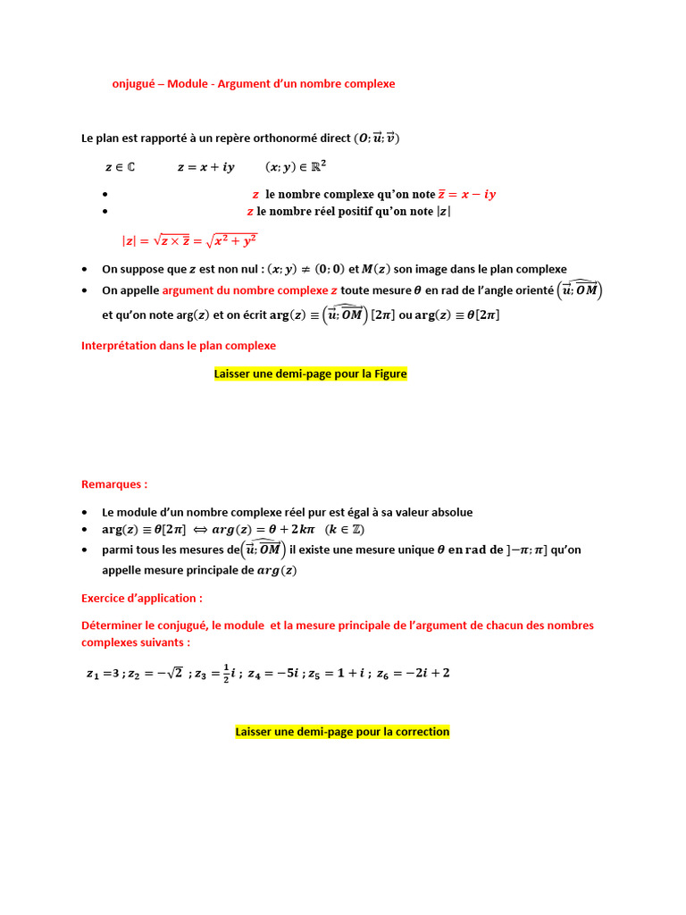 Conjugué, Module et Argument Complexe | PDF