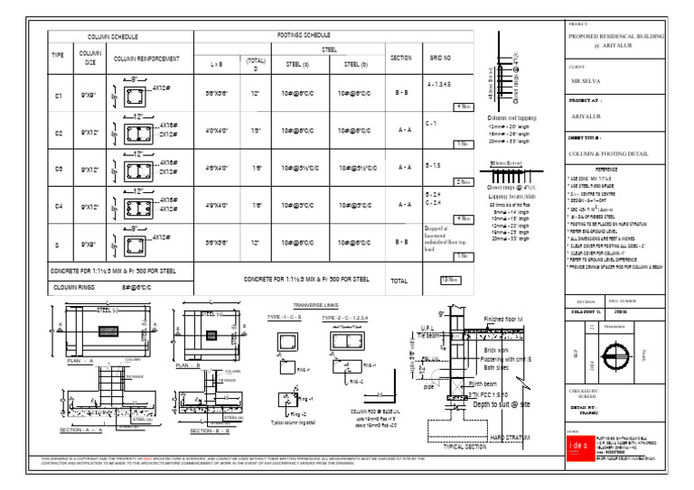 Column and Footing Detail for G+1 Building | PDF | Masonry ...