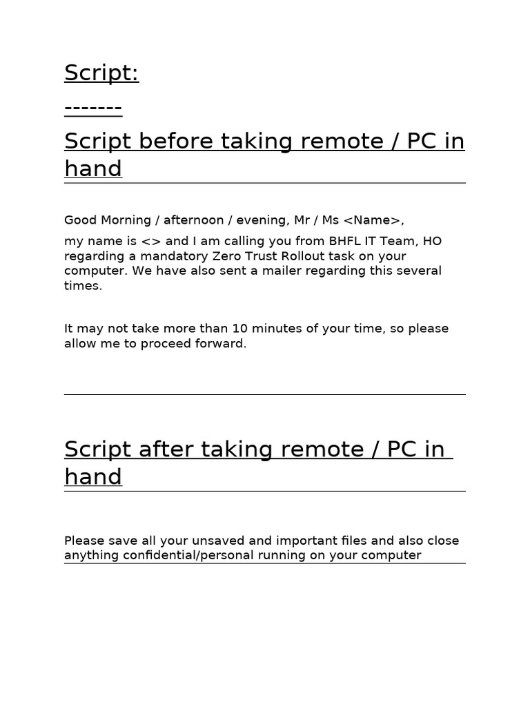 Zero Trust Rollout Script for BHFL IT | PDF