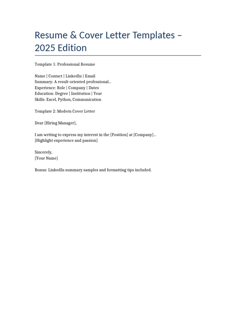 Resume CoverLetter Templates 2025 PDF