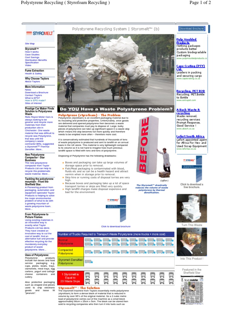 Polystyrene Recycling System - Styromelt | PDF | Polystyrene | Recycling