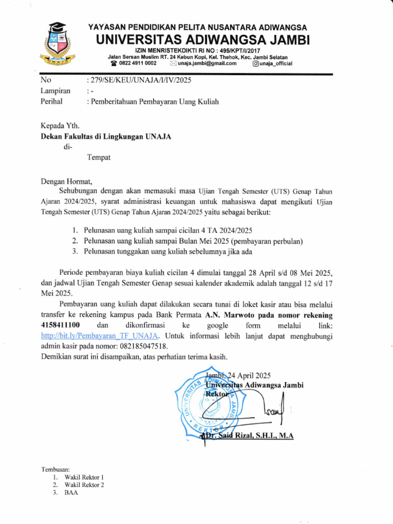Pemberitahuan Pembayaran Uang Kuliah Uts Pdf 